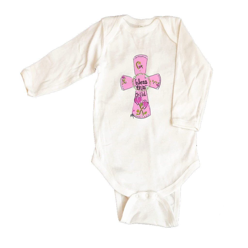 Bodysuit Long Sleeve 1065 Pink Bless this Child Cross
