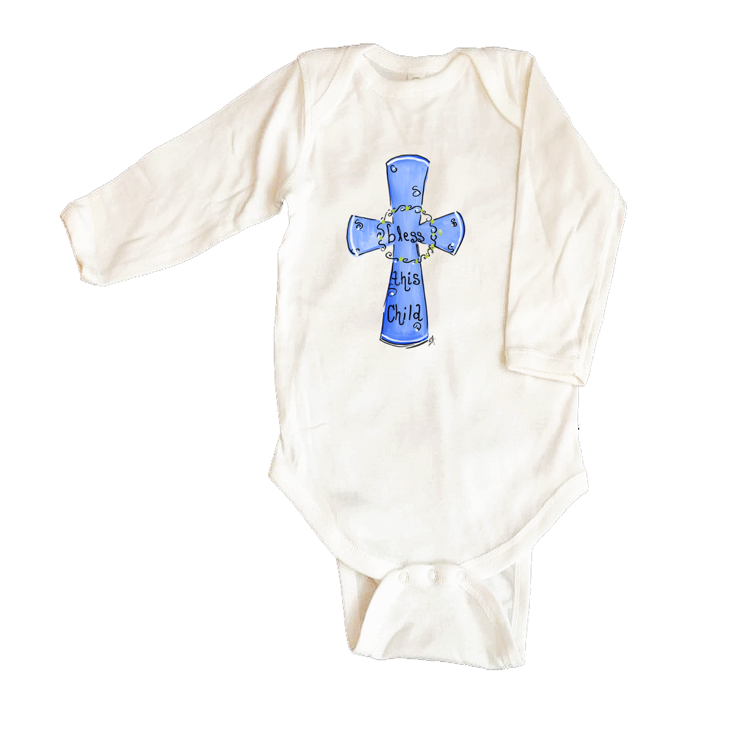 Bodysuit Long Sleeve 1066 Blue-Bless this Child Cross