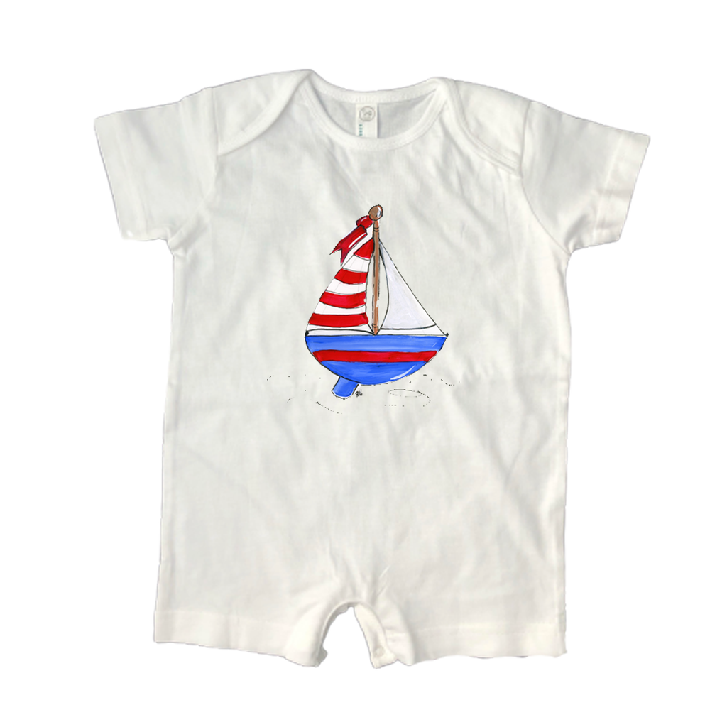 Cotton Romper 1070 Red, White, Blue Boating