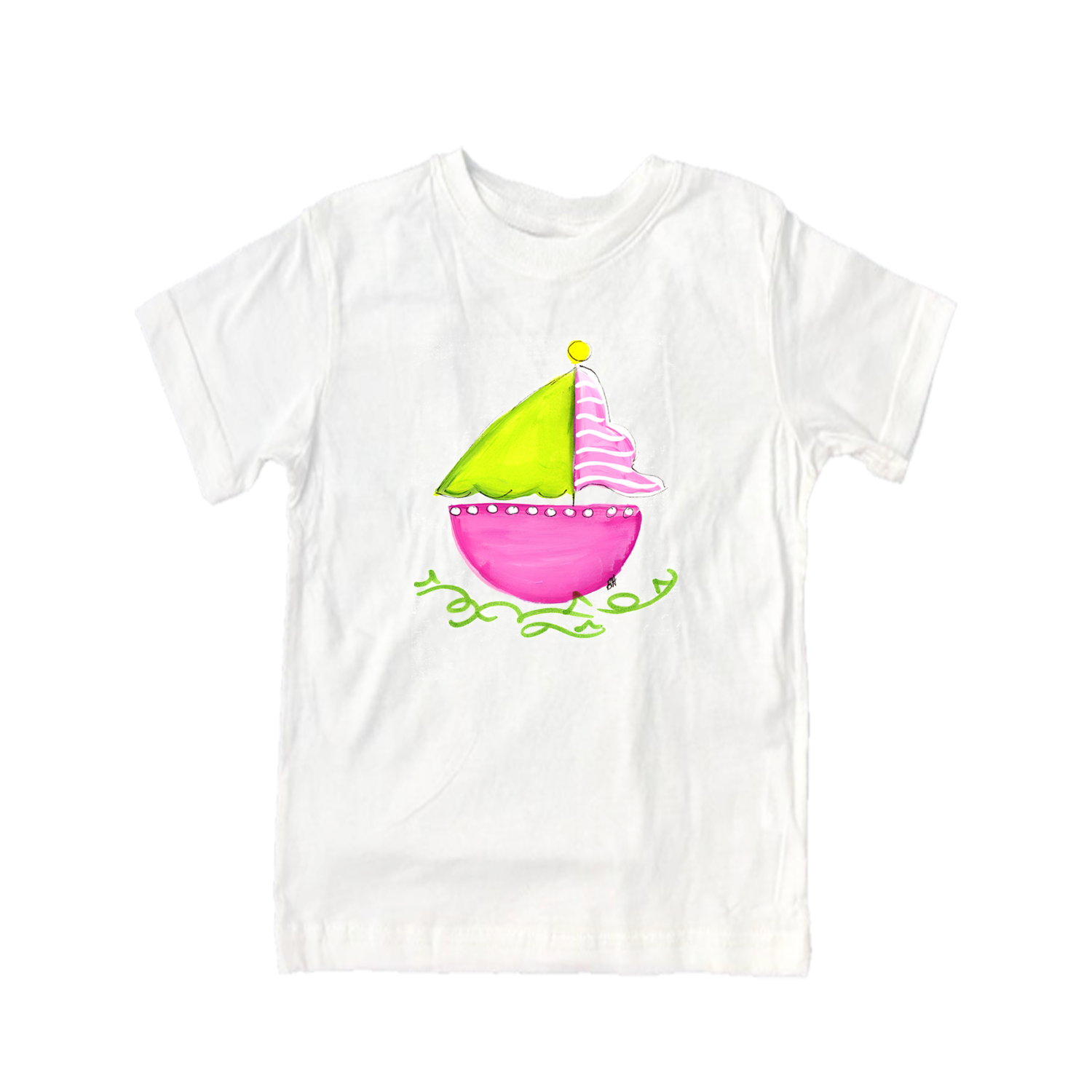 Cotton Tee Shirt Short Sleeve 654 Pink Sailboat