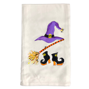 Kitchen Towel Fall 617 Witch Hat Broom & Shoes W