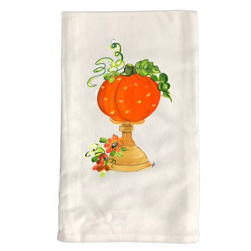 Kitchen Towel Fall 739 Pumpkin on Gold Stand W