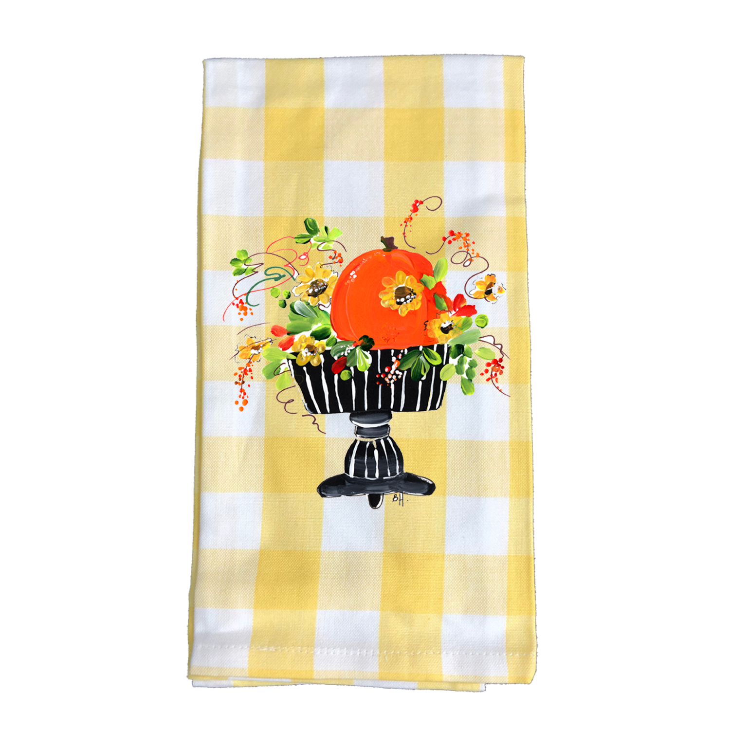 Kitchen Towel Fall 760 Pumpkin Flowers in Black Stripe YC