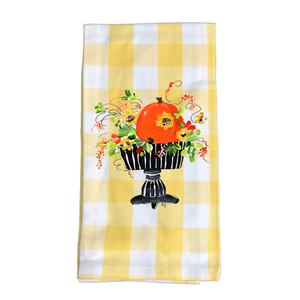 Kitchen Towel Fall 760 Pumpkin Flowers in Black Stripe YC