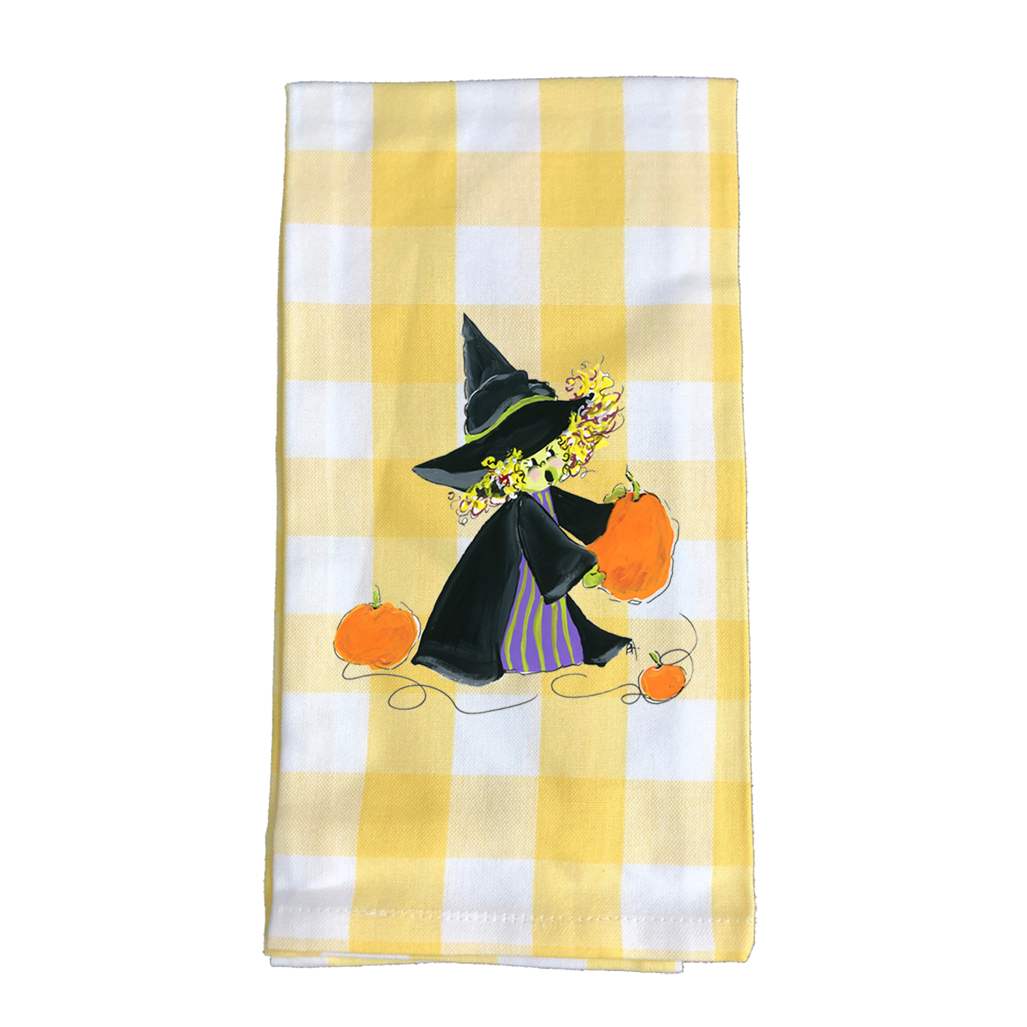 Kitchen Towel Fall 894 Witch w Pumpkins YC