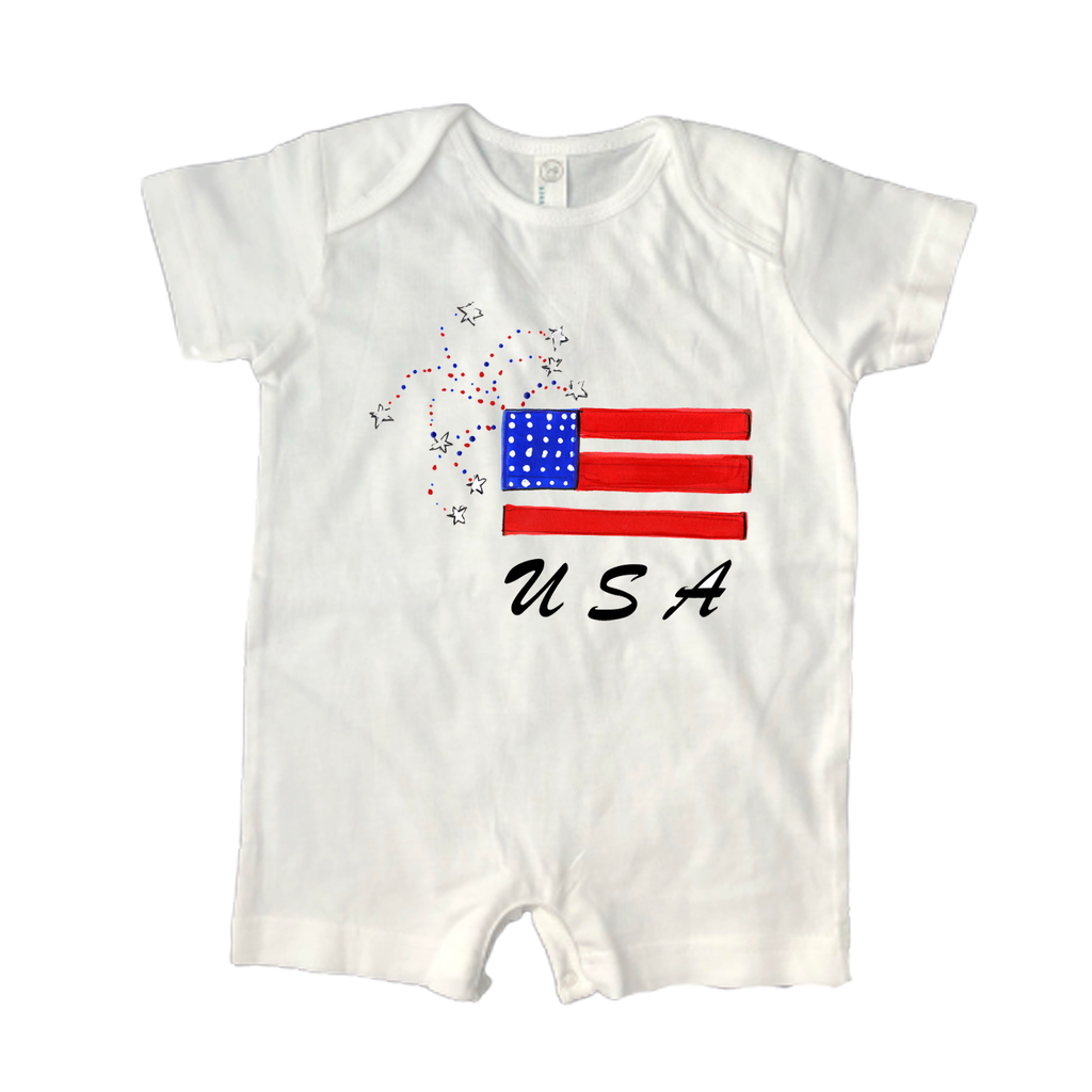 Cotton Romper USA Flag 4th of July