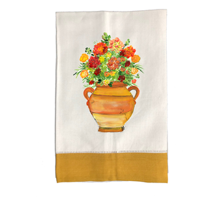 Tea Towel Fall 239 Clay Pot w-Fall Flowers GLD