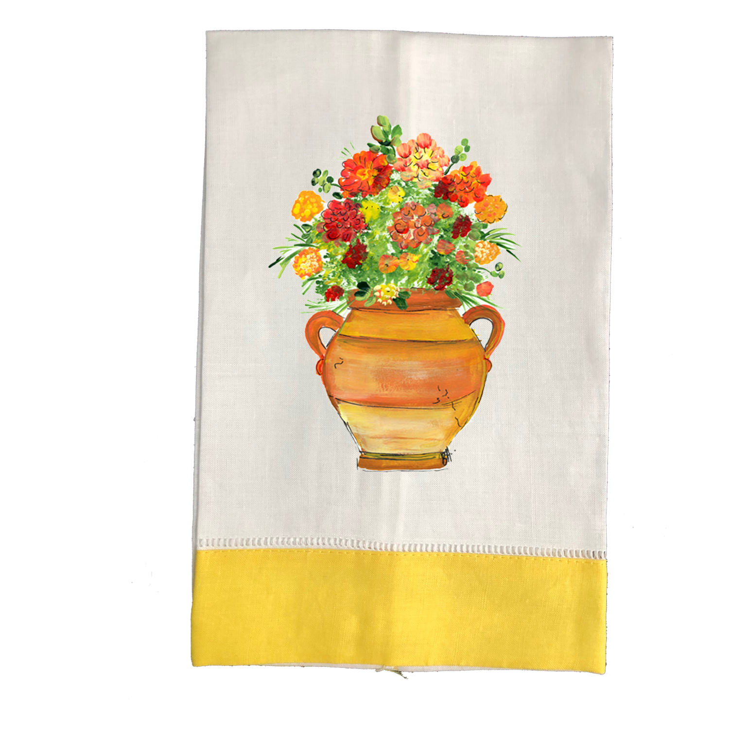 Tea Towel Fall 239 Clay Pot w-Fall Flowers Y