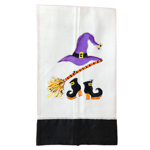 Tea Towel Fall 617 Witch Hat Broom & Shoes BLK