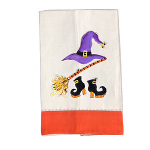 Tea Towel Fall 617 Witch Hat Broom & Shoes O