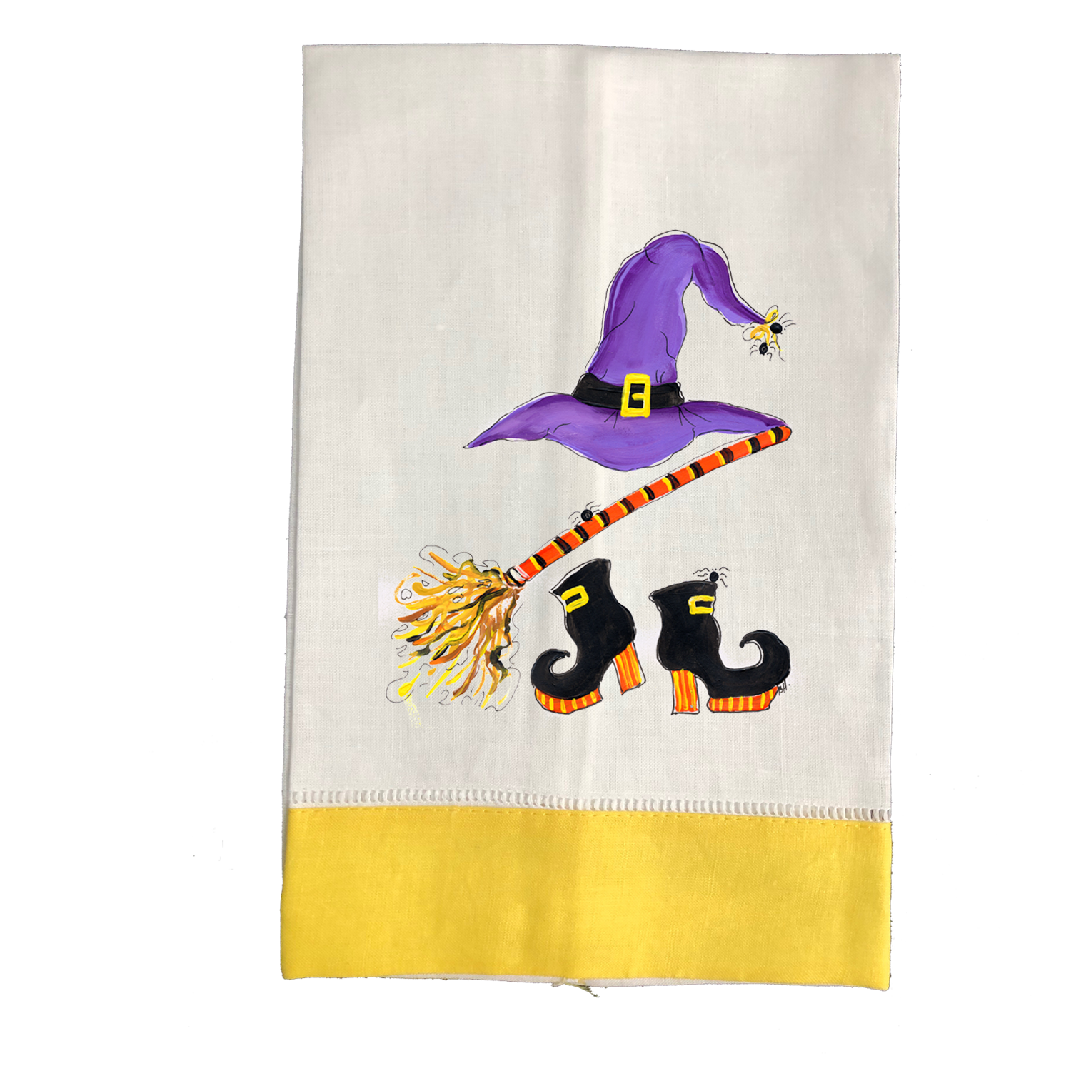 Tea Towel Fall 617 Witch Hat Broom & Shoes Y