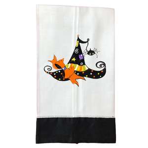 Tea Towel Fall 714 Witch Hat and Spider BLK