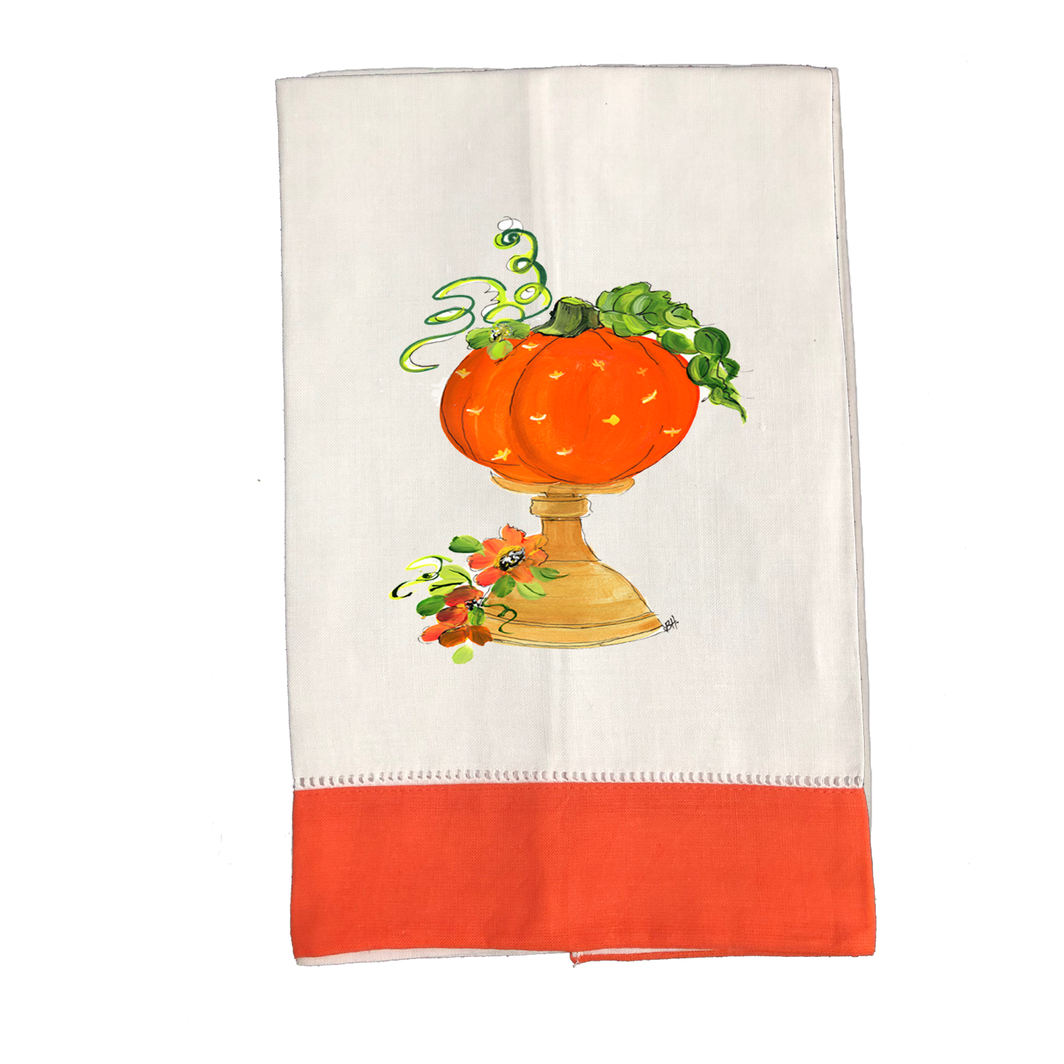 Tea Towel Fall 739 Pumpkin on Gold Stand O