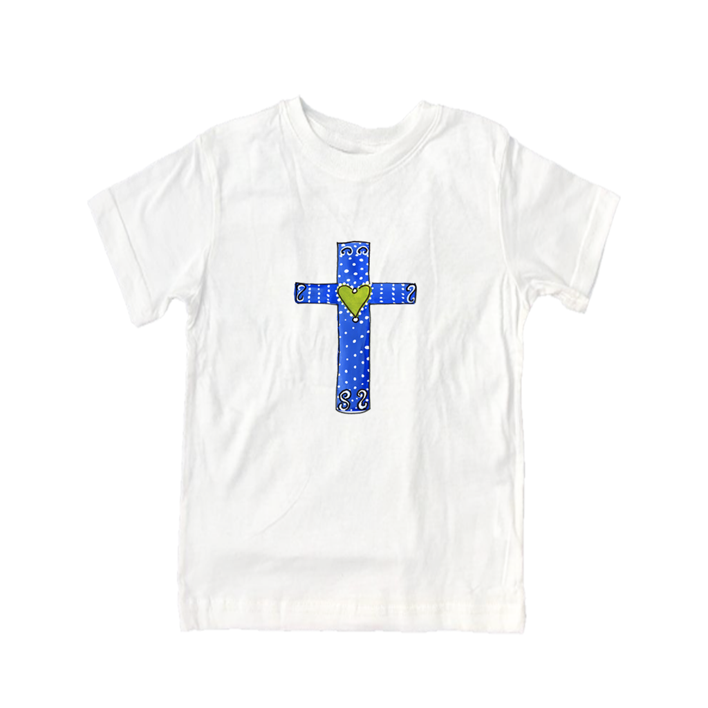 Cotton Tee Shirt Short Sleeve Blue Cross