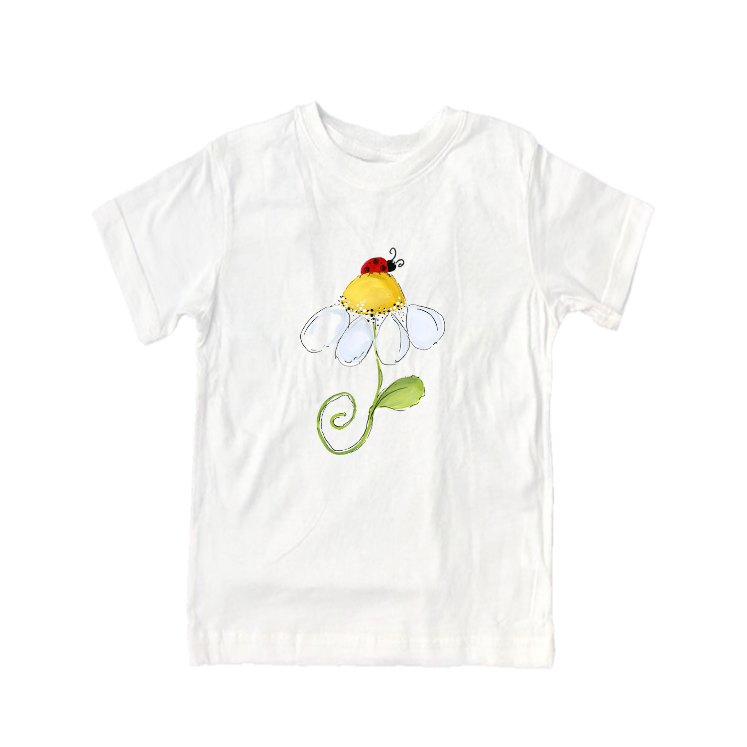 Cotton Tee Shirt Short Sleeve 1072 Umbrella Flower w-Ladybug