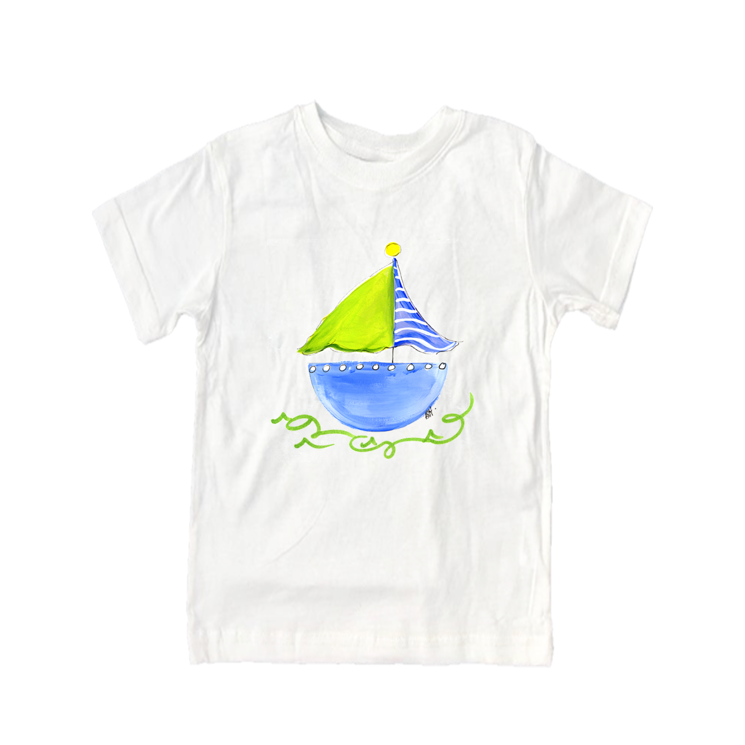 Cotton Tee Shirt Short Sleeve 653 Blue Sailboat