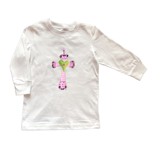 Cotton Tee Shirt Long Sleeve 859 Pink Cross