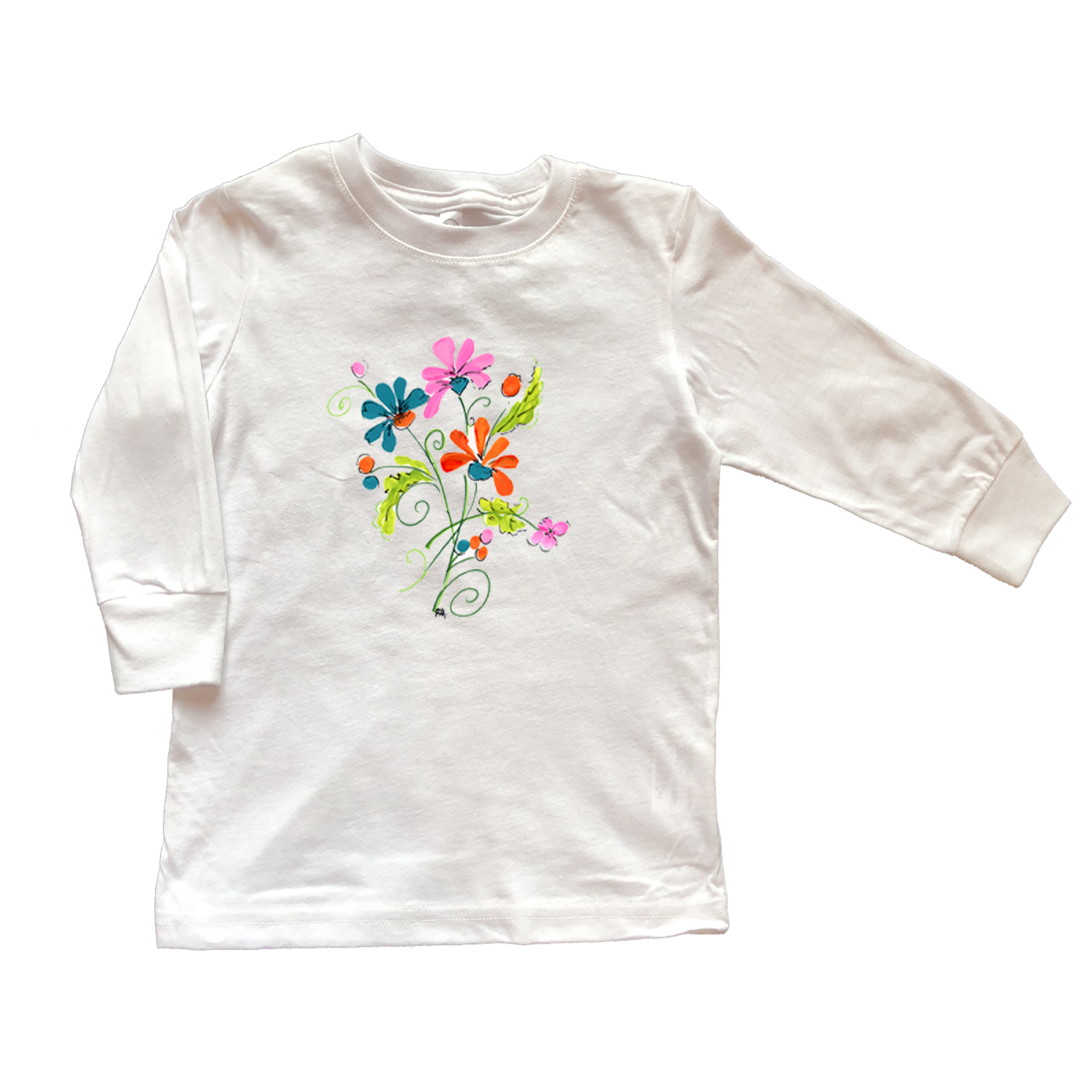 Cotton Tee Shirt Long Sleeve 917 Retro Flowers