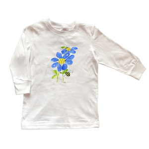 Cotton Tee Shirt Long Sleeve 960 Blue Flowers with Bee