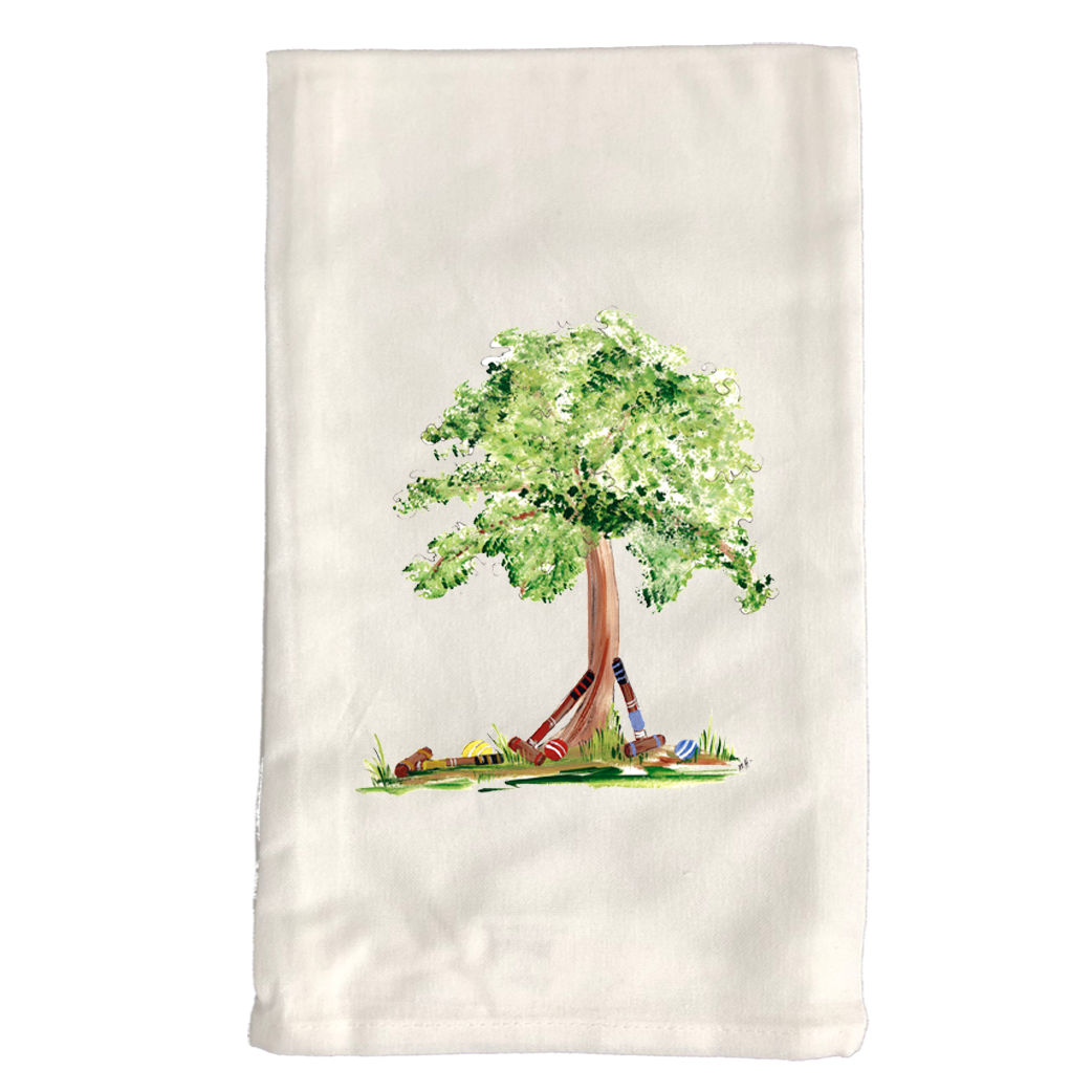 Kitchen Towel White KT390W Sports and Games-Croquet w/ Tree